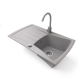  Gránit mosogatótálca NERO Venezia + magasított csaptelep + dugókiemelő (szürke)