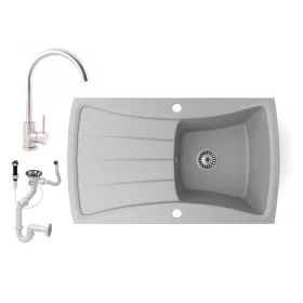   Gránit mosogatótálca NERO Venezia + Inox-Line-2 csaptelep + dugókiemelő (szürke)