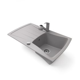   Gránit mosogatótálca NERO Venezia + kihúzható zuhanyfejes Shower csaptelep + dugókiemelő (szürke)