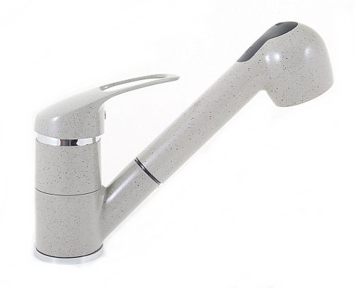 Gránit mosogatótálca NERO Venezia + kihúzható zuhanyfejes Shower csaptelep + dugókiemelő (szürke)