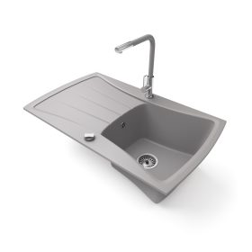   Gránit mosogatótálca NERO Venezia + kihúzható fejes Linea csaptelep + dugókiemelő (szürke)