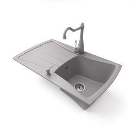   Gránit mosogatótálca NERO Venezia + rusztikus csaptelep + adagoló (szürke)