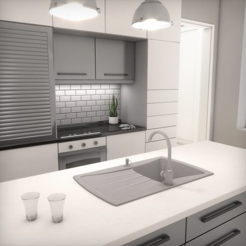 Gránit mosogatótálca NERO Venezia + rusztikus csaptelep + adagoló (szürke)