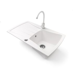   Gránit mosogatótálca NERO Venezia + magasított csaptelep + dugókiemelő (fehér)