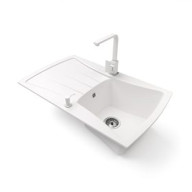   Gránit mosogatótálca NERO Venezia + Design csaptelep + dugókiemelő (fehér)