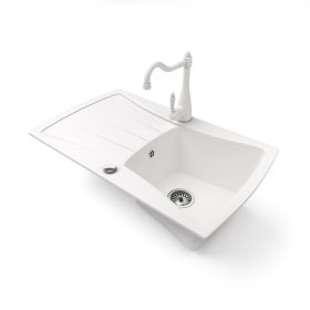   Gránit mosogatótálca NERO Venezia + rusztikus csaptelep + dugókiemelő (fehér)