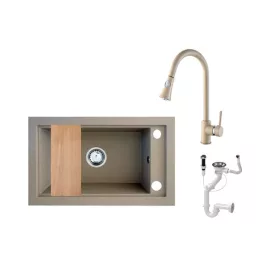 Panama P686-427B Gránit Mosogató + Kihúzható Csap + Deszka + Dugóemelő (bézs)