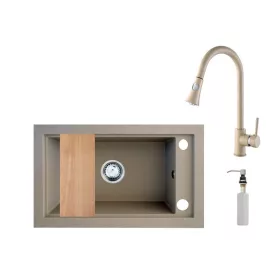 Panama P686-427B Gránit Mosogató + Kihúzható Csap + Adagoló + Deszka + Szifon (bézs)