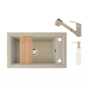 Panama P686-427B Gránit Mosogató + Kihúzható Shower Csap + Adagoló + Deszka + Szifon (bézs)
