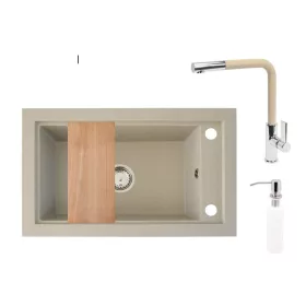 Panama P686-427B Gránit Mosogató + Kihúzható Linea Csap + Adagoló + Deszka + Szifon (bézs)