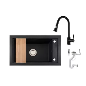 Panama P686-427C Gránit Mosogató + Kihúzható Csap + Deszka + Dugóemelő (fekete)