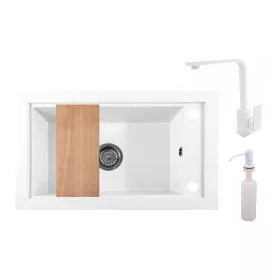 Panama P686-427W Gránit Mosogató + Design Csap + Adagoló + Deszka + Szifon (fehér)