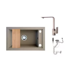 Panama P686-427B Gránit Mosogató + Design Csap + Deszka + Dugóemelő (bézs)