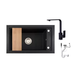 Panama P686-427C Gránit Mosogató + Design Csap + Deszka + Dugóemelő (fekete)