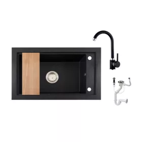Panama P686-427C Gránit Mosogató + Csap + Deszka + Dugóemelő (fekete)