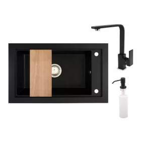 Panama P686-427CM Gránit Mosogató + Design Csap + Adagoló + Deszka + Szifon (matt fekete)