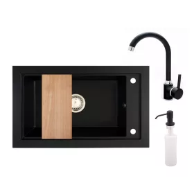Panama P686-427CM Gránit Mosogató + Csap + Adagoló + Deszka + Szifon (matt fekete)