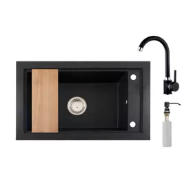 Panama P686-427C Gránit Mosogató + Csap + Adagoló + Deszka + Szifon (fekete)