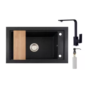 Panama P686-427C Gránit Mosogató + Design Csap + Adagoló + Deszka + Szifon (fekete)