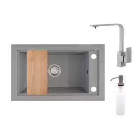 Panama P686-427S Gránit Mosogató + Design Csap + Adagoló + Deszka + Szifon (szürke)