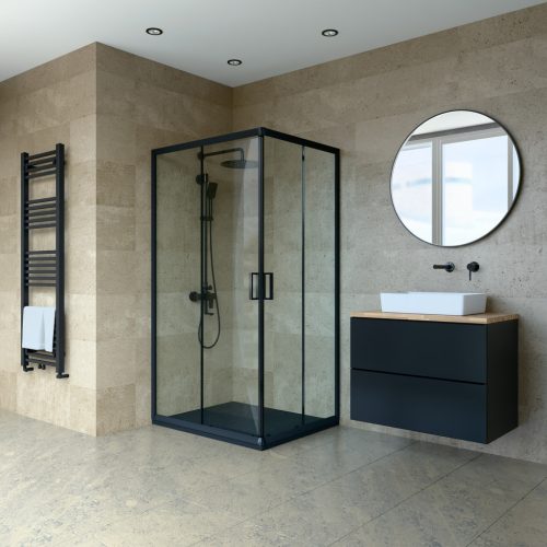 Welland RE-80 zuhanykabin elhúzható ajtóval - 80 x 100 cm - fekete profil