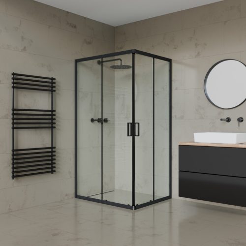 Welland RE-80 zuhanykabin elhúzható ajtóval - 80 x 100 cm - fekete profil