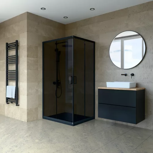 Welland RE-810 zuhanykabin elhúzható ajtóval - 80 x 100 cm - fekete profil