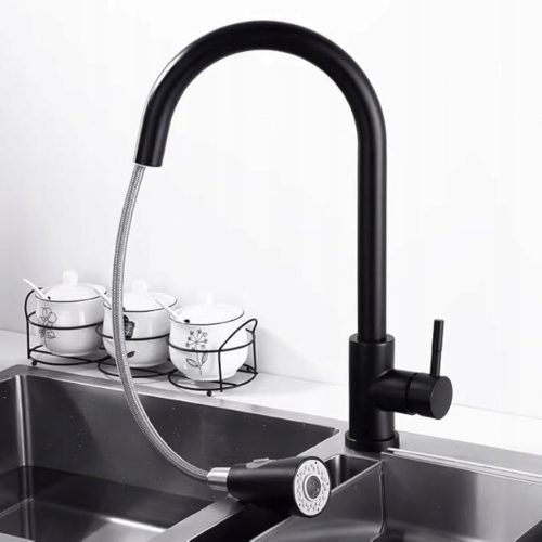 SNAKE gránit mosogató csaptelep - kihúzható fejjel - Fekete - nem szemcsés