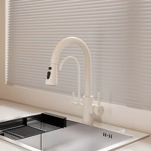 Welland Clearwater 3 utas / vízszűrős mosogató csaptelep - kihúzható zuhanyfej (bézs)