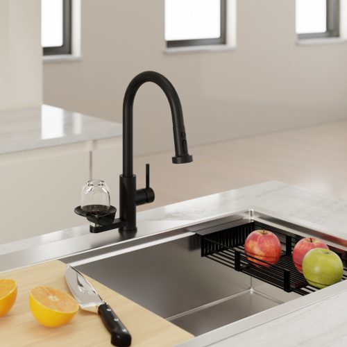 Welland Jetmax kihúzható mosogató csaptelep + beépített pohármosó