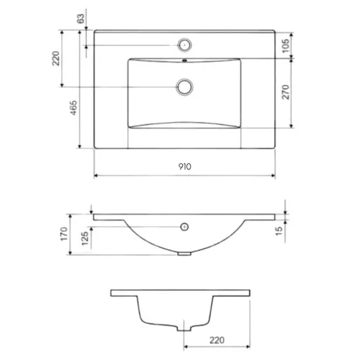 Fürdőszoba bútorra építhető kerámia mosdó 80 cm