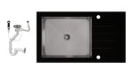   NERO 86-50C-A Edzett Üveg Mosogató + dugóemelő (fekete-inox)