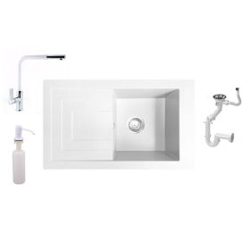   NERO Cortina Gránit mosogató + Kihúzható csaptelep + Adagoló (fehér)