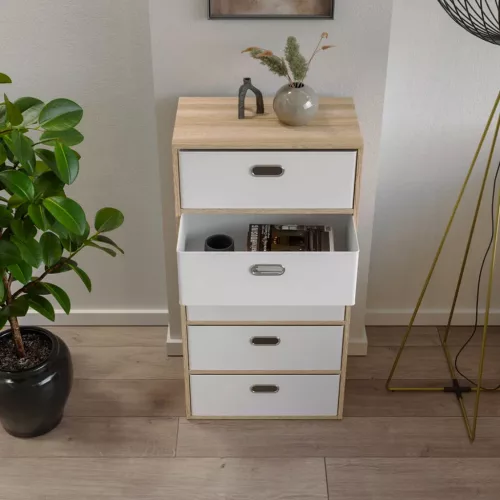 Intenso 3 fiókos komód - 50 cm - sonoma tölgy / fehér