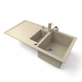   Gránit mosogató - Nero Solarys + kihúzható zuhanyfejes Shower csaptelep + dugókiemelő (bézs)