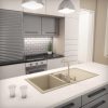 Gránit mosogató - Nero Solarys + kihúzható zuhanyfejes Shower csaptelep + adagoló + dugókiemelő (bézs)
