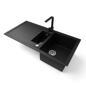   Gránit mosogató - Nero Solarys + Design csaptelep + dugókiemelő (matt fekete)