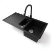 Gránit mosogató - Nero Solarys + kihúzható zuhanyfejes Snake csaptelep + adagoló + dugókiemelő (matt fekete)