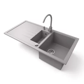   Gránit mosogató - Nero Solarys + magasított csaptelep + adagoló + dugókiemelő (szürke)