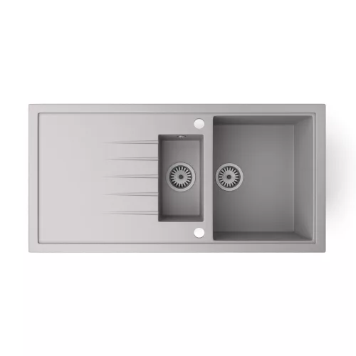 Gránit mosogató - Nero Solarys + kihúzható Linea csaptelep + dugókiemelő (szürke)