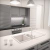 Gránit mosogató - Nero Solarys + magasított csaptelep + adagoló + dugókiemelő (fehér)