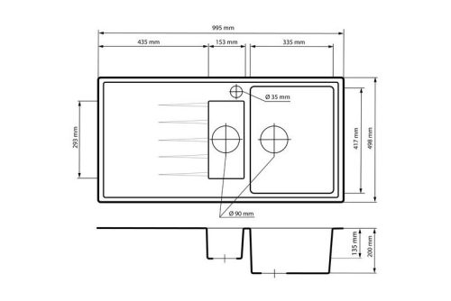Gránit mosogató - Nero Solarys + kihúzható zuhanyfejes Shower csaptelep + dugókiemelő (fehér)