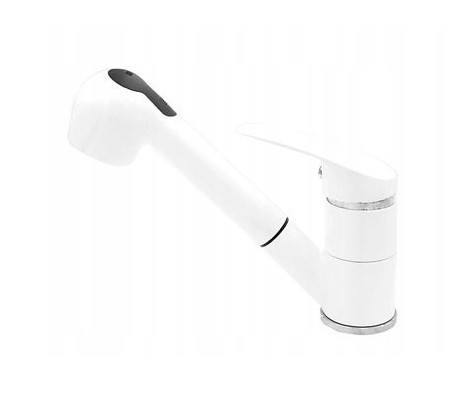 Gránit mosogató - Nero Solarys + kihúzható zuhanyfejes Shower csaptelep + dugókiemelő (fehér)