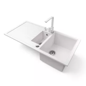   Gránit mosogató - Nero Solarys + Design csaptelep + adagoló + dugókiemelő (fehér)