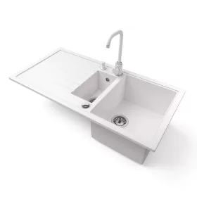   Gránit mosogató - Nero Solarys + Steel csaptelep + adagoló + dugókiemelő (fehér)