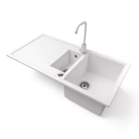   Gránit mosogató - Nero Solarys + Steel csaptelep + dugókiemelő (fehér)
