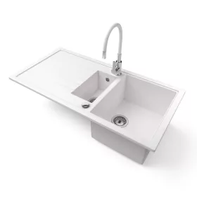   Gránit mosogató - Nero Solarys + flexibilis csaptelep + dugókiemelő (fehér)