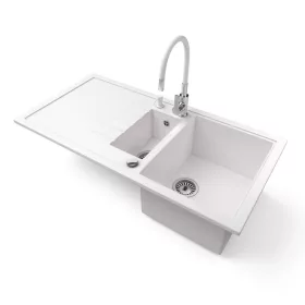   Gránit mosogató - Nero Solarys + flexibilis csaptelep + adagoló + dugókiemelő (fehér)