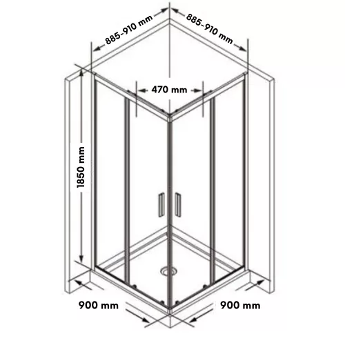 Welland SQ-100100 zuhanykabin elhúzható ajtóval - 100 x 100 cm - fekete profil / dekorbetét