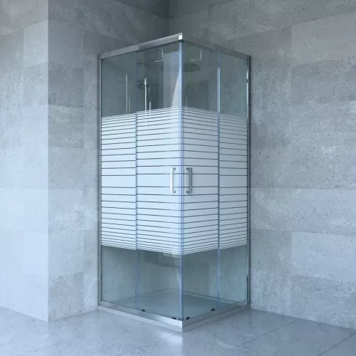 Welland SQ-8080 zuhanykabin elhúzható ajtóval - 80 x 80 cm - króm profil / dekorbetét